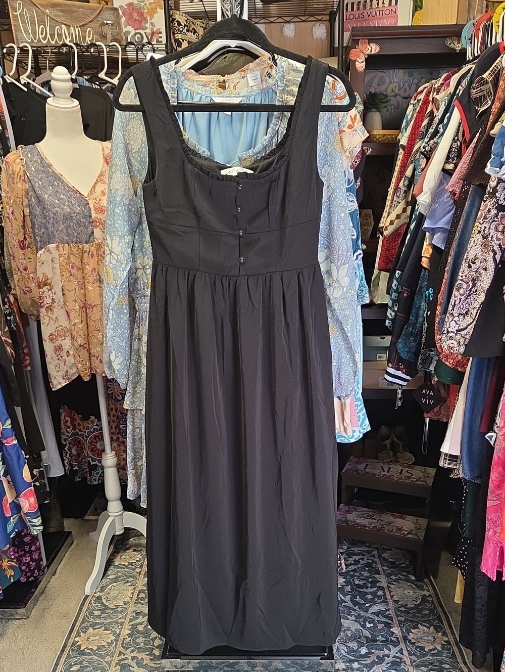 Nordstrom Black Sleeveless Maxi Dress with Button Bodice